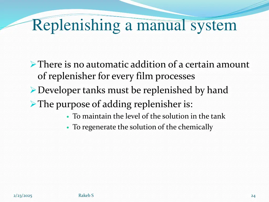 replenishing a manual system