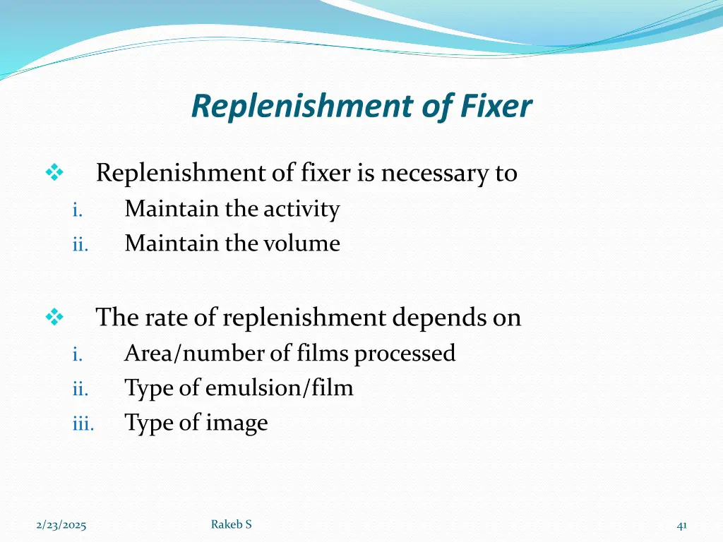 replenishment of fixer