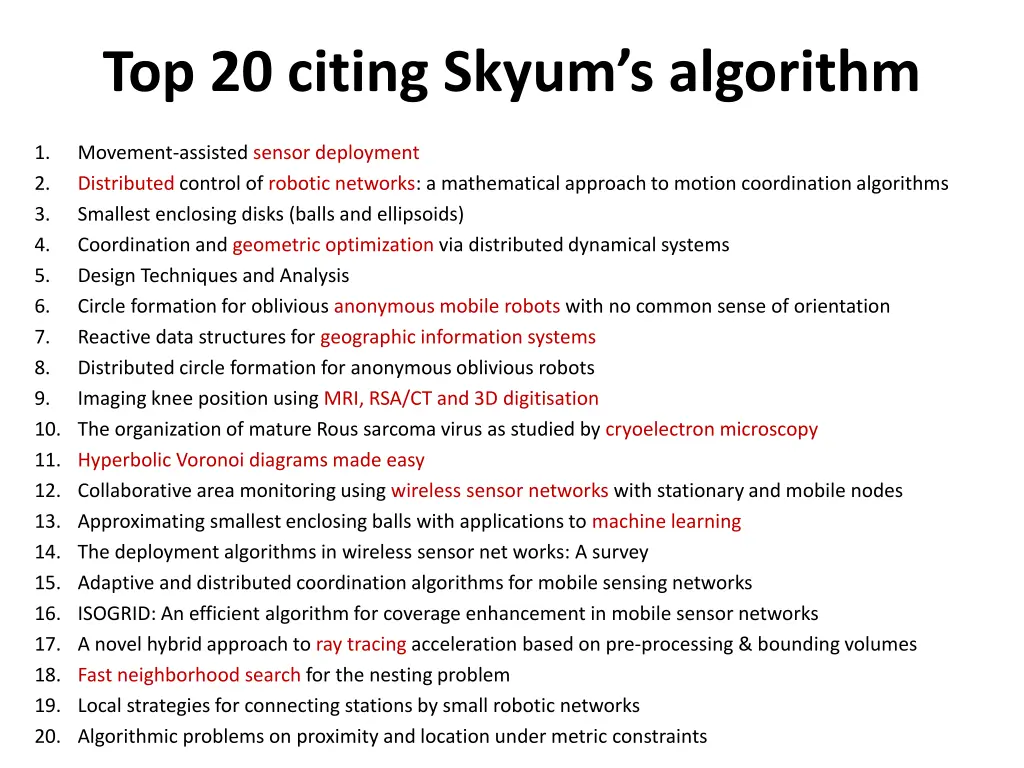 top 20 citing skyum s algorithm