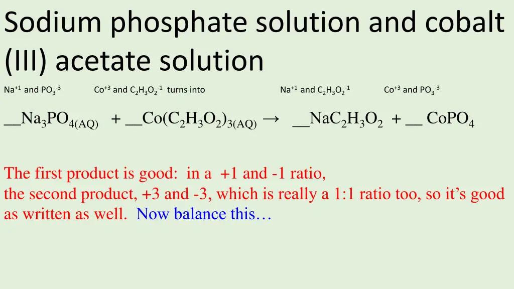 sodium phosphate solution and cobalt iii acetate 2