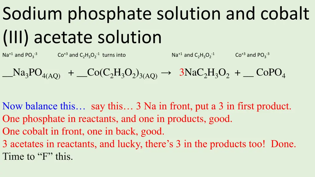 sodium phosphate solution and cobalt iii acetate 3