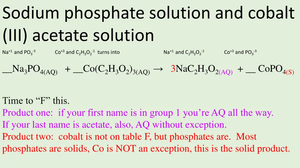 sodium phosphate solution and cobalt iii acetate 4
