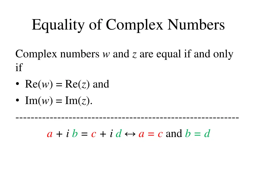 equality of complex numbers