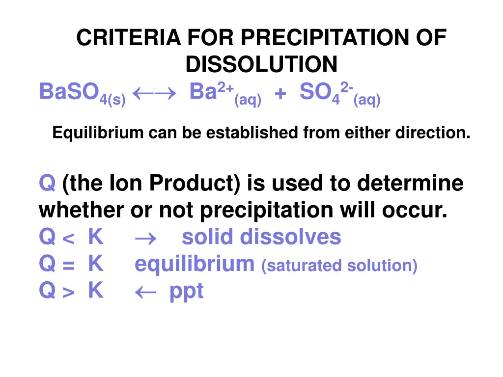 criteria for precipitation of dissolution baso