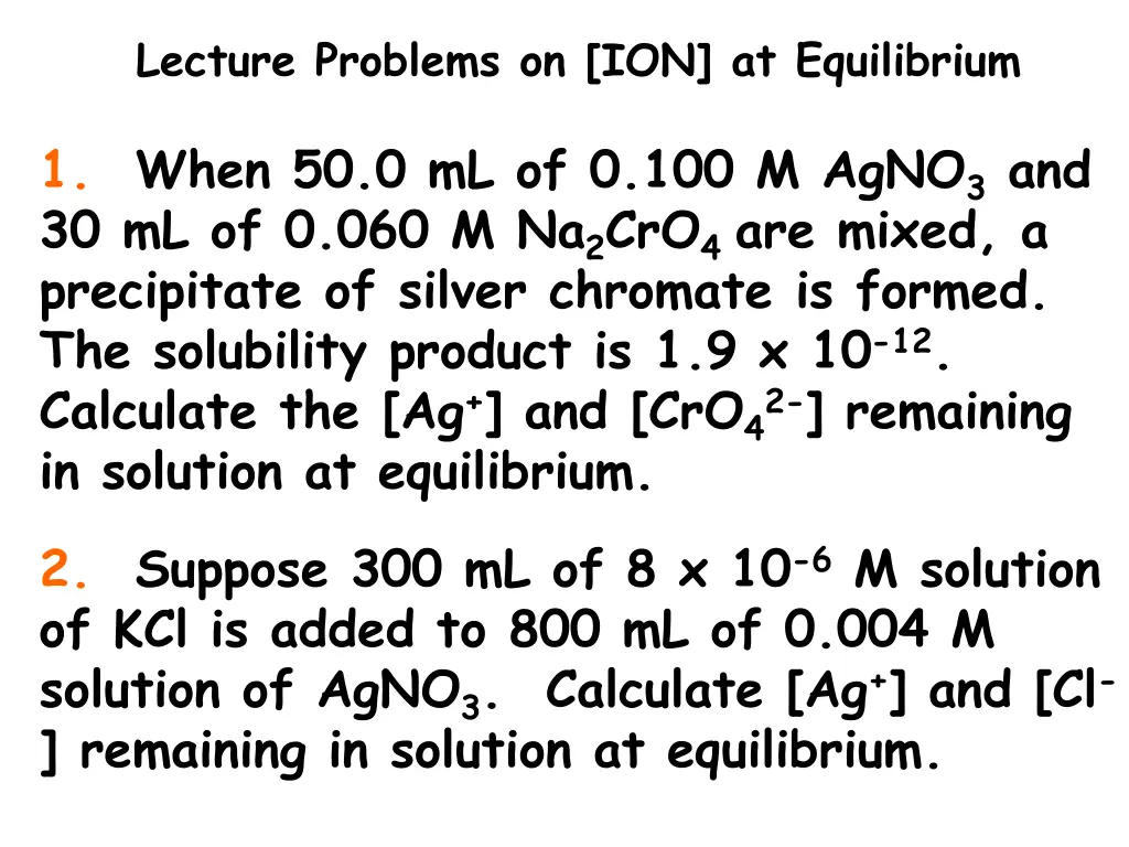 lecture problems on ion at equilibrium
