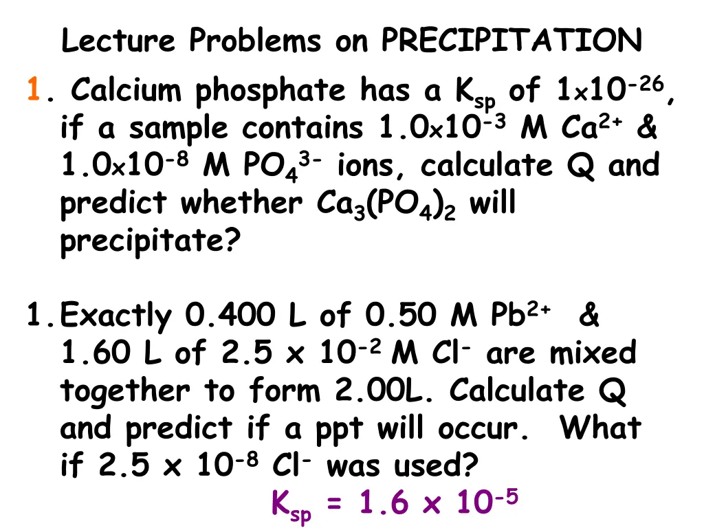 lecture problems on precipitation 1 calcium