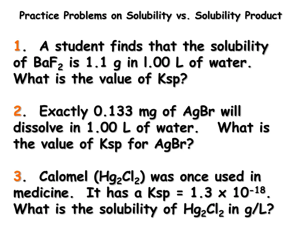 practice problems on solubility vs solubility