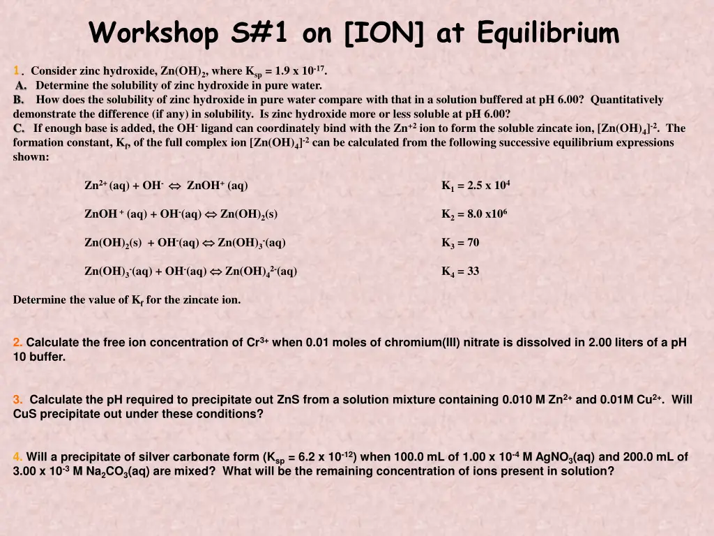workshop s 1 on ion at equilibrium