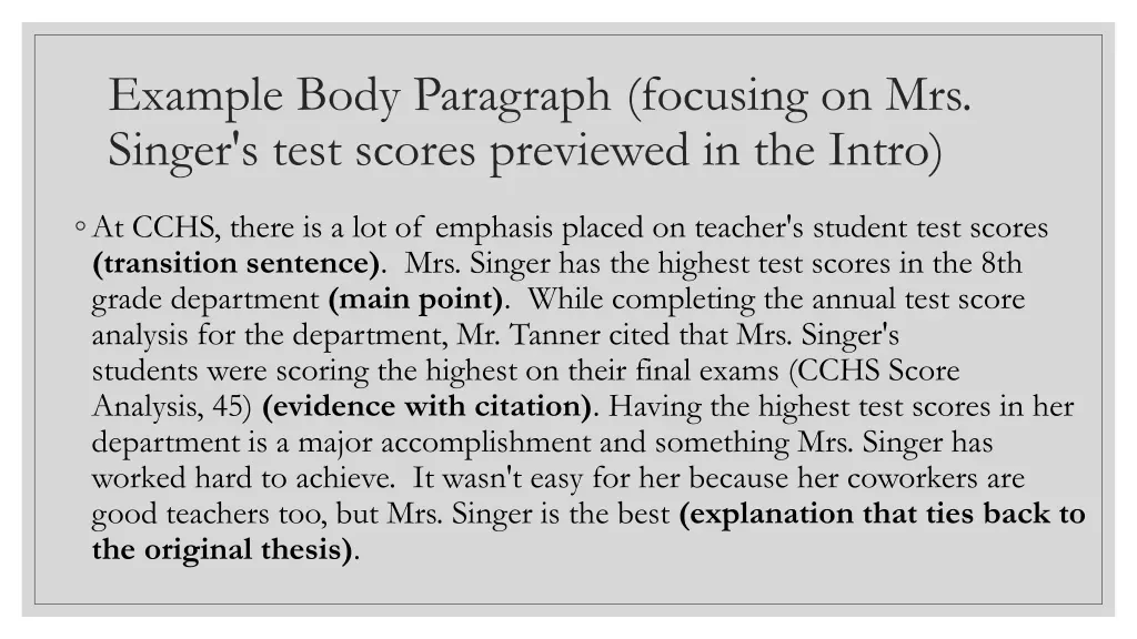 example body paragraph focusing on mrs singer