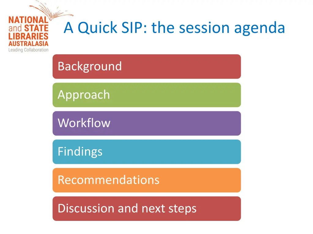 a quick sip the session agenda