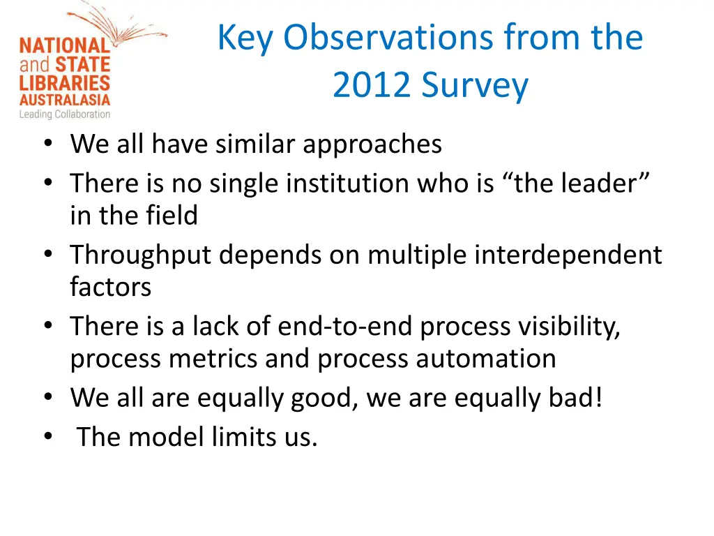 key observations from the 2012 survey