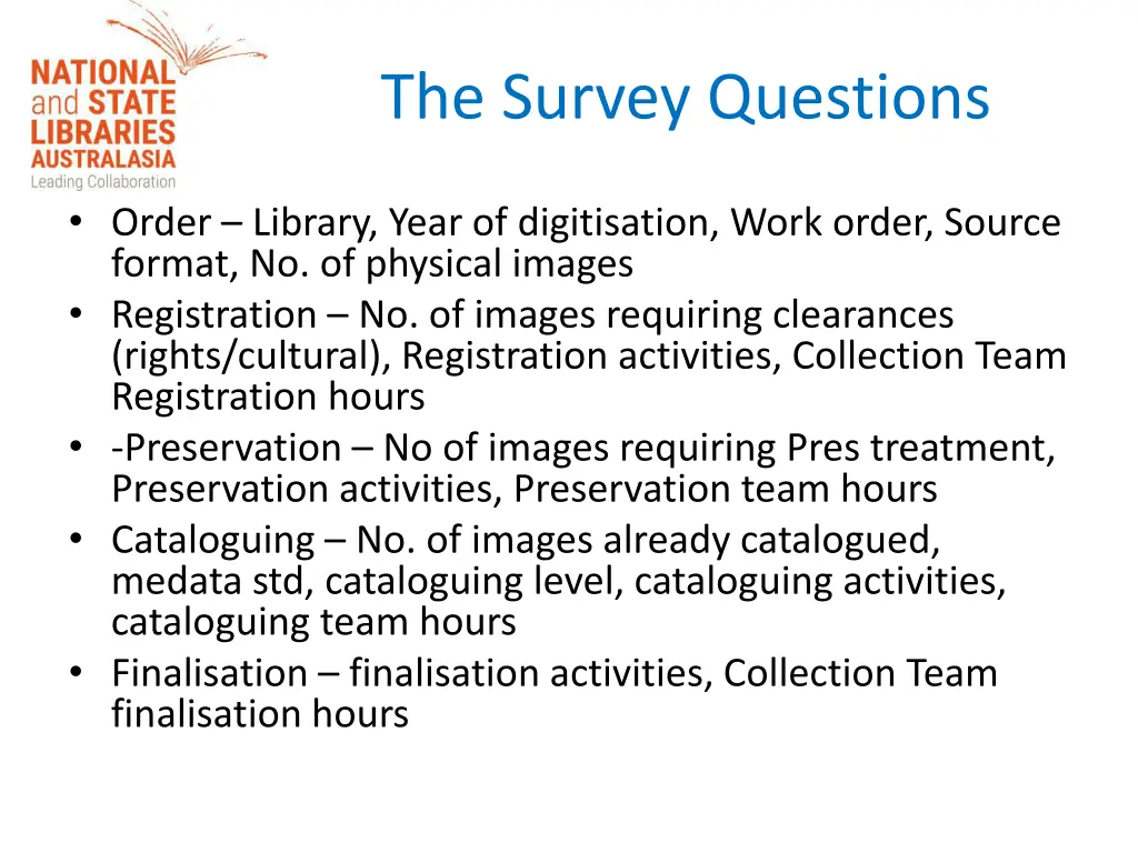 the survey questions