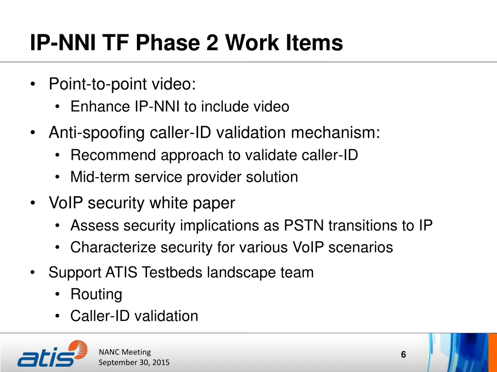 ip nni tf phase 2 work items