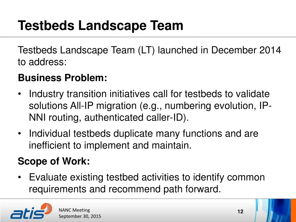testbeds landscape team