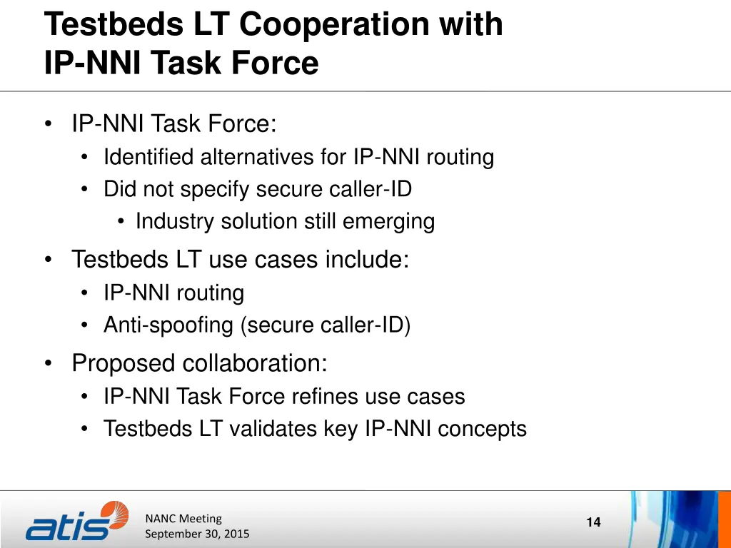 testbeds lt cooperation with ip nni task force