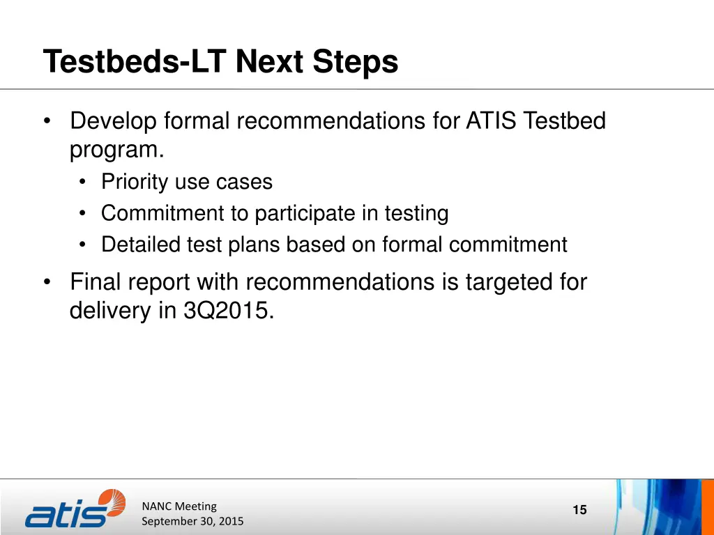 testbeds lt next steps