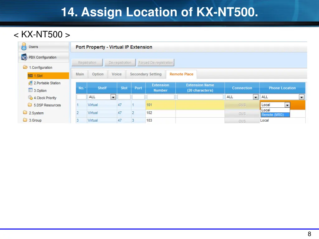 14 assign location of kx nt500