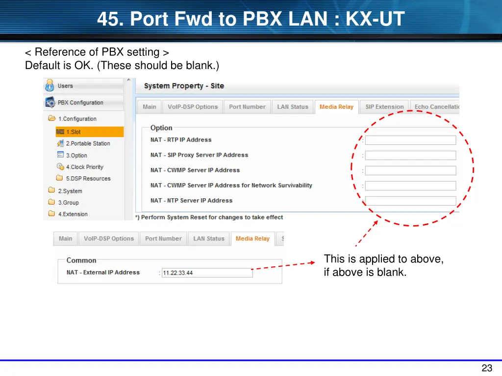 45 port fwd to pbx lan kx ut