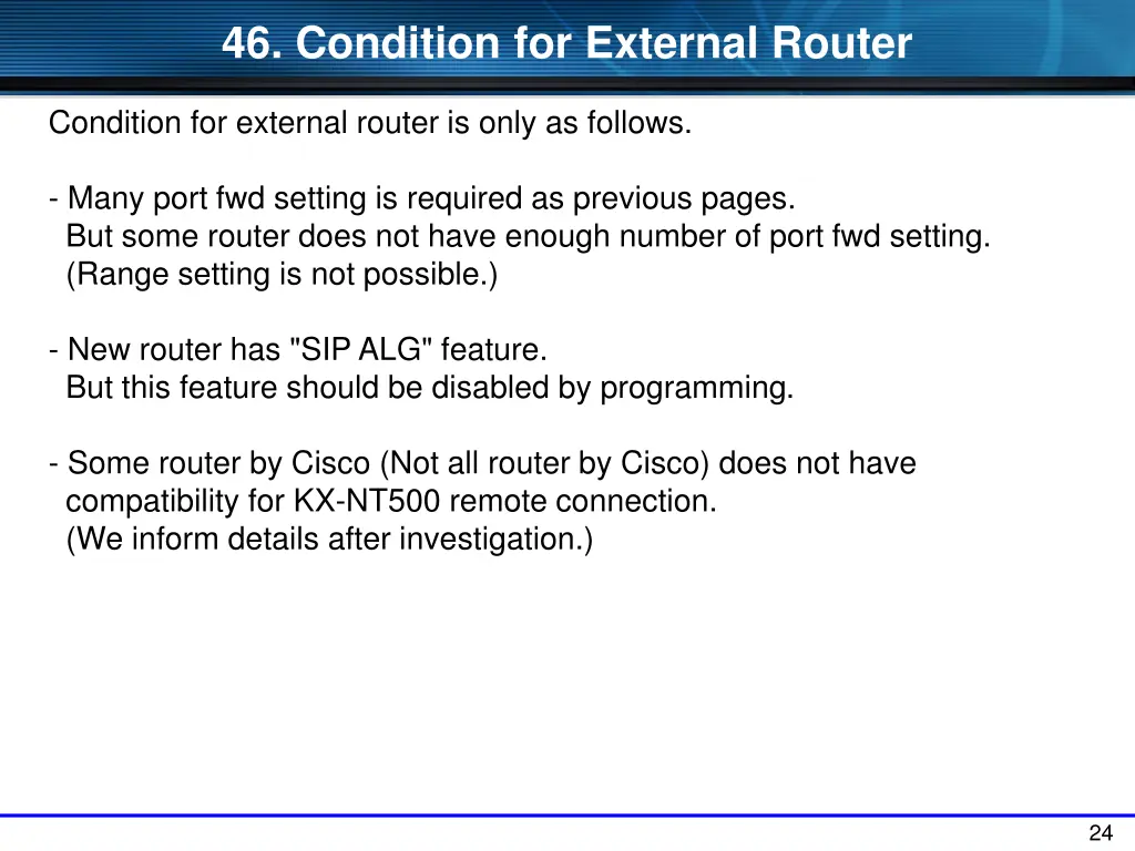46 condition for external router