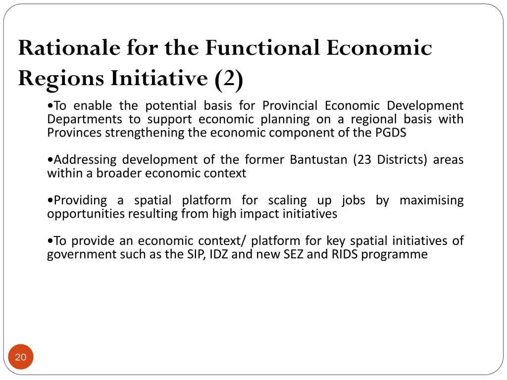 rationale for the functional economic regions