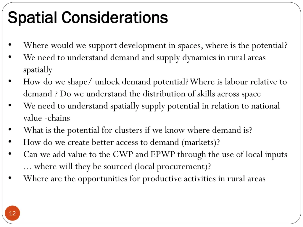spatial considerations spatial considerations