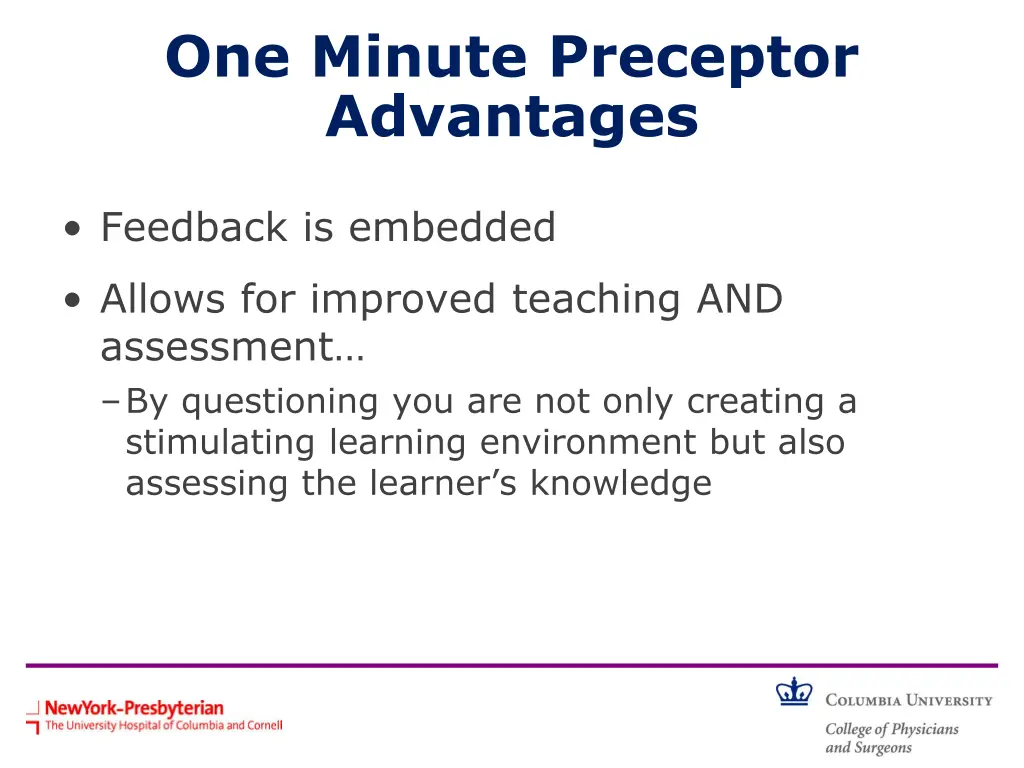 one minute preceptor advantages