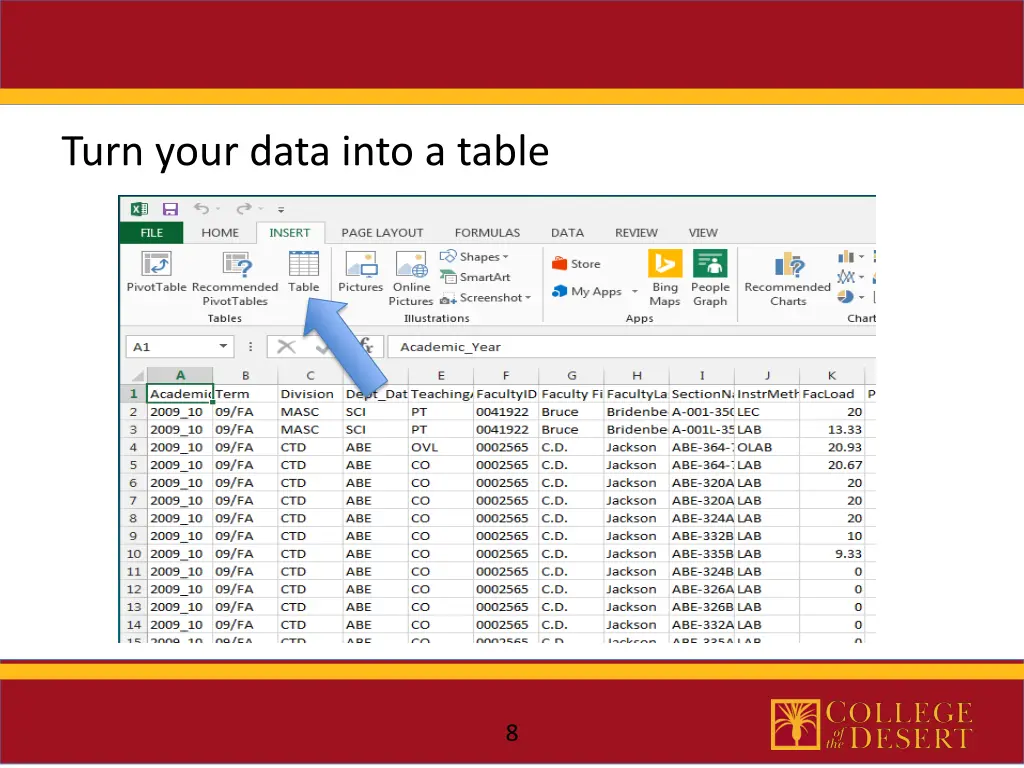 turn your data into a table