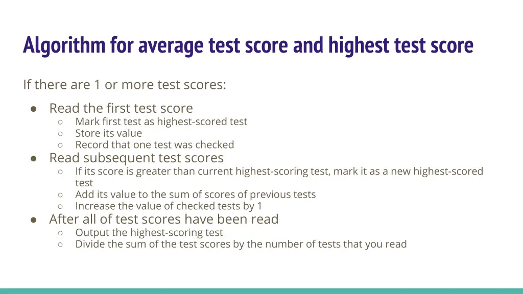 algorithm for average test score and highest test