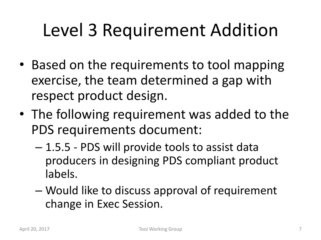 level 3 requirement addition