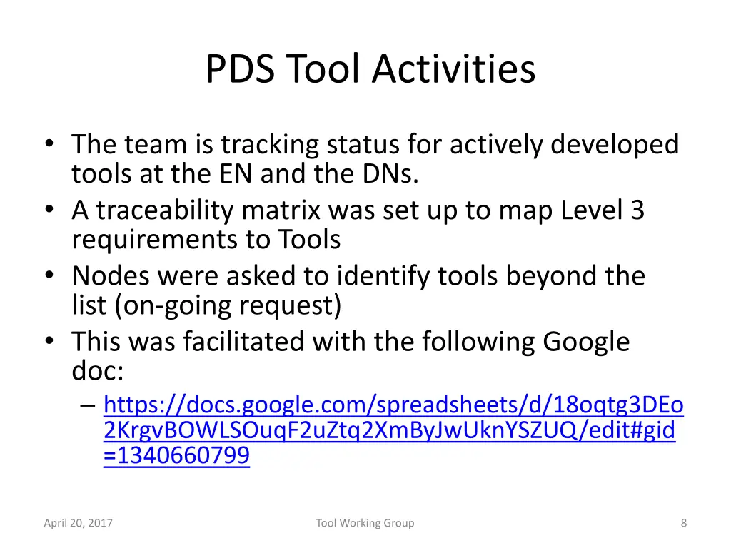 pds tool activities