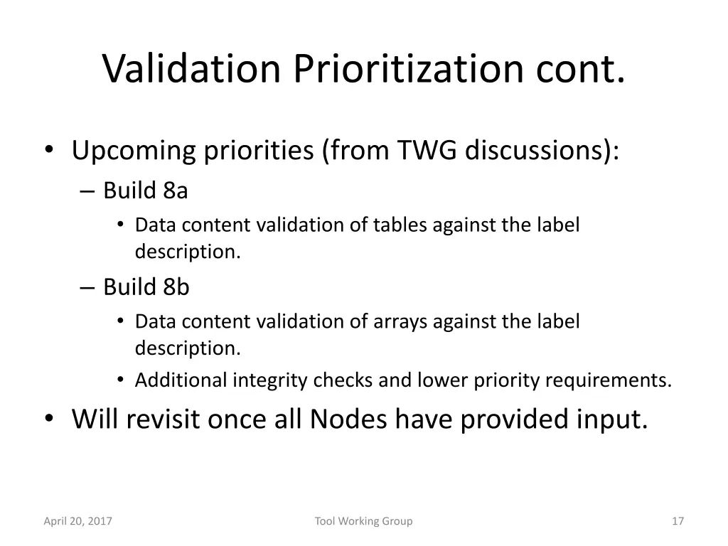 validation prioritization cont