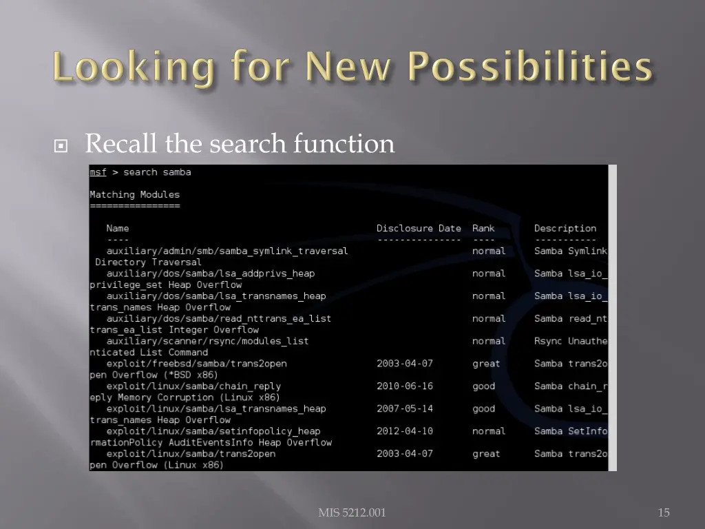 recall the search function