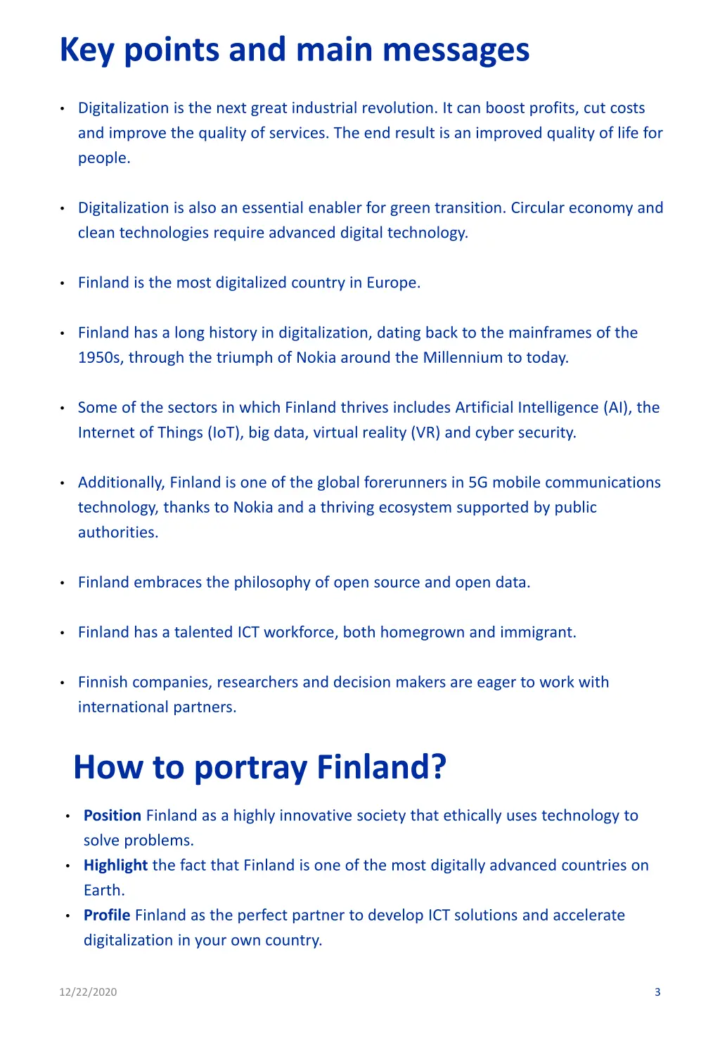 key points and main messages