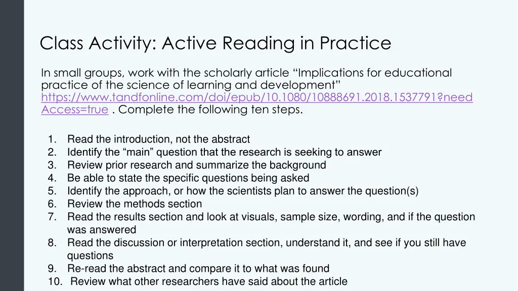 class activity active reading in practice