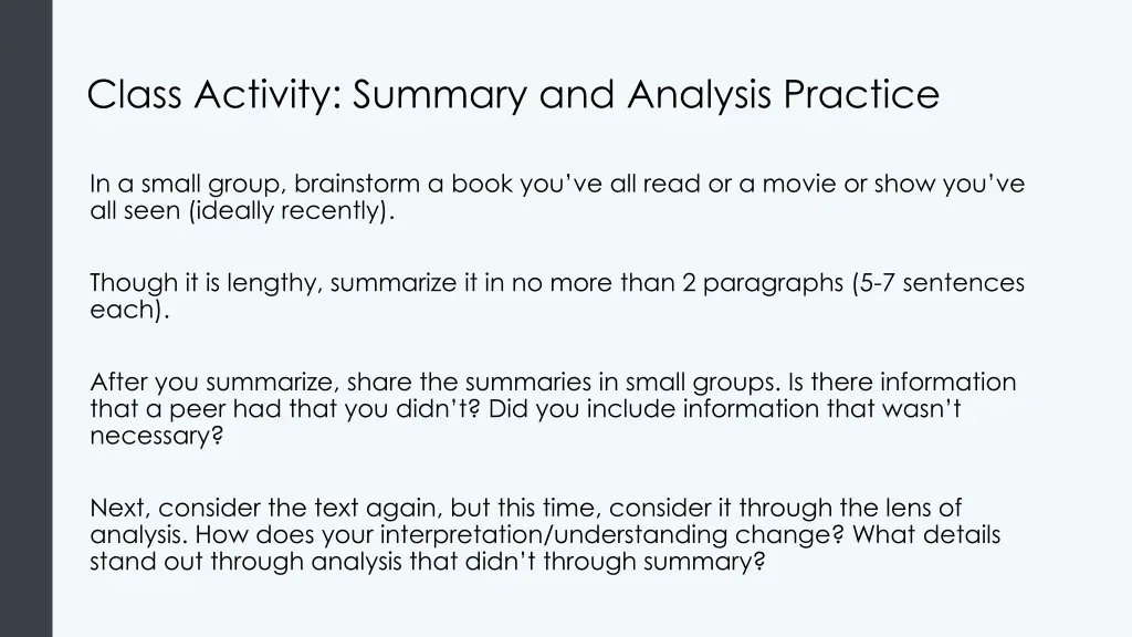class activity summary and analysis practice