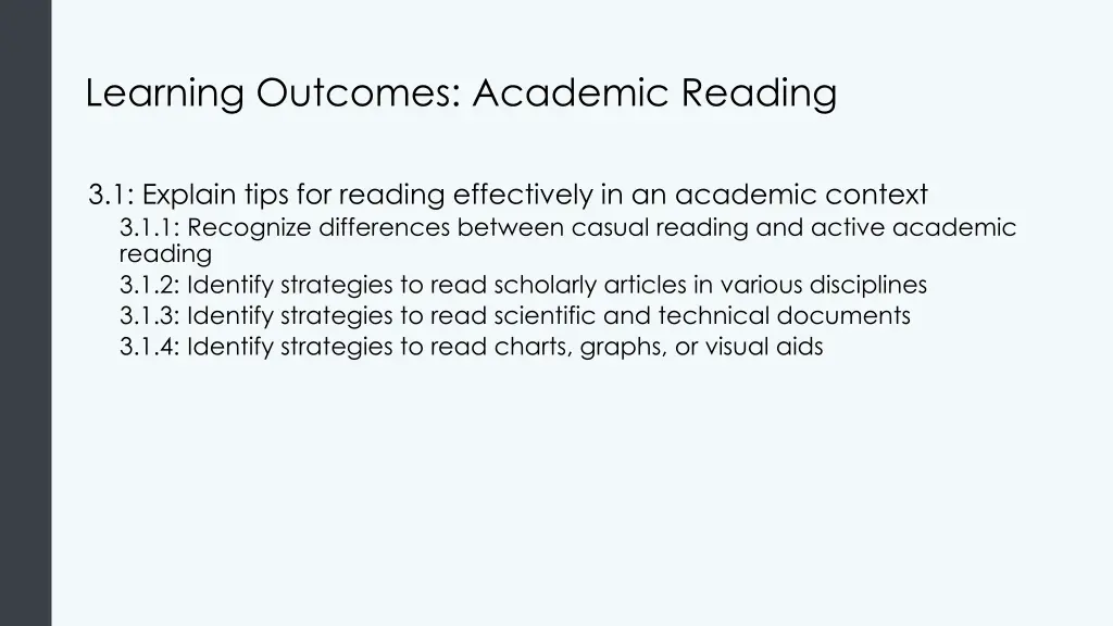 learning outcomes academic reading