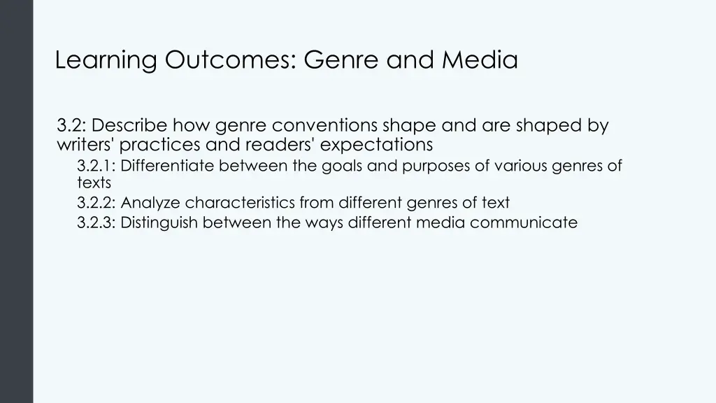 learning outcomes genre and media