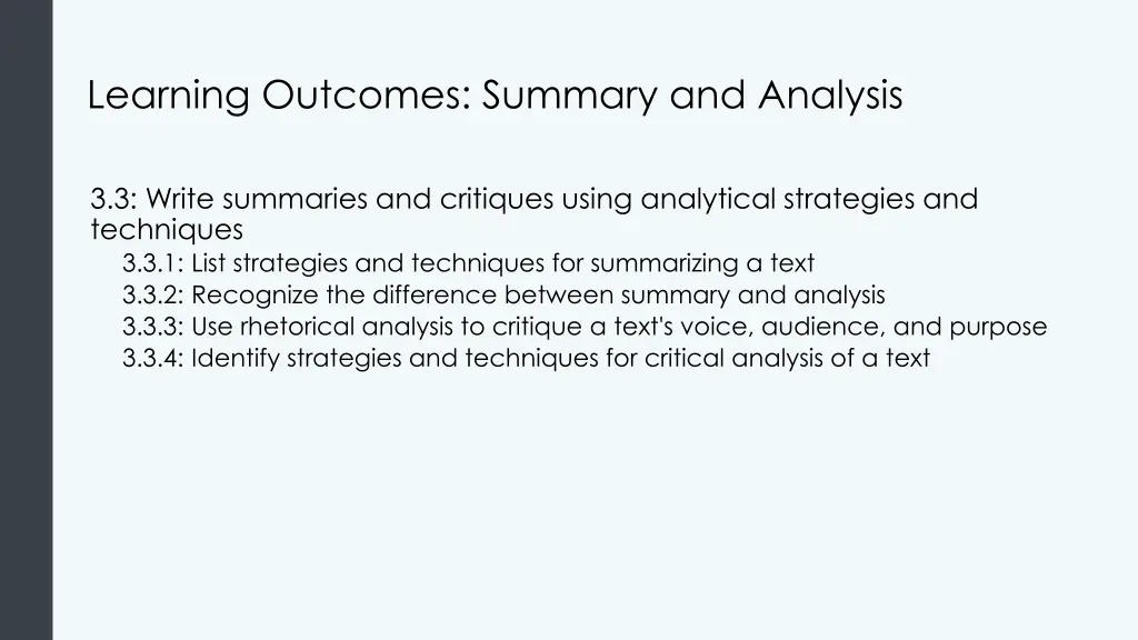 learning outcomes summary and analysis