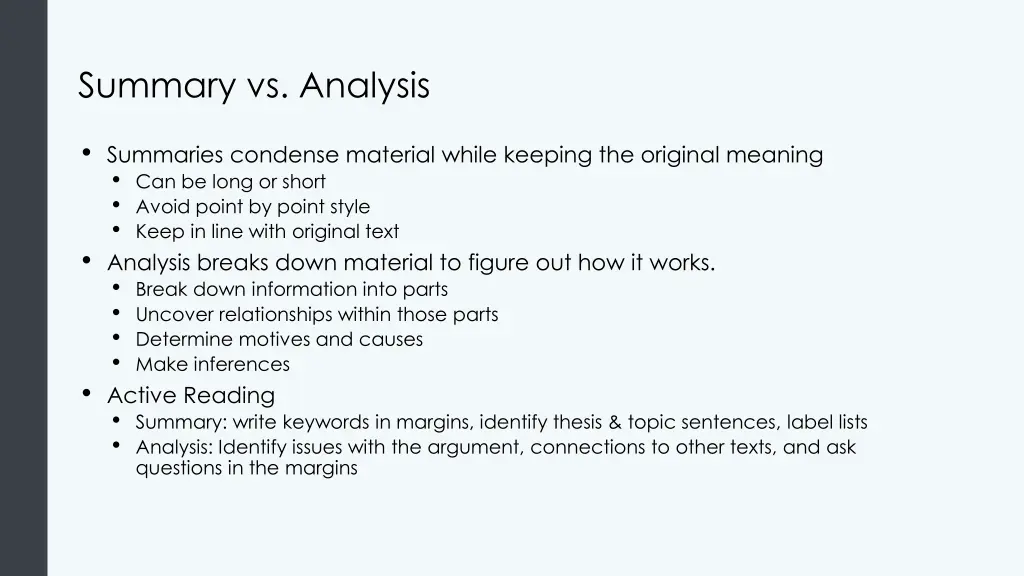 summary vs analysis