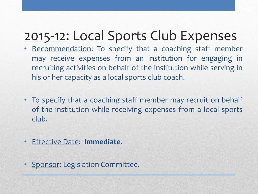 2015 12 local sports club expenses recommendation