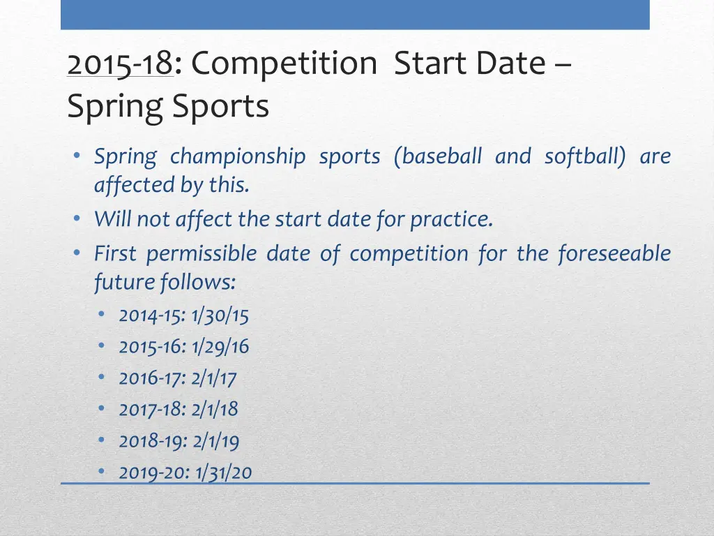 2015 18 competition start date spring sports 1