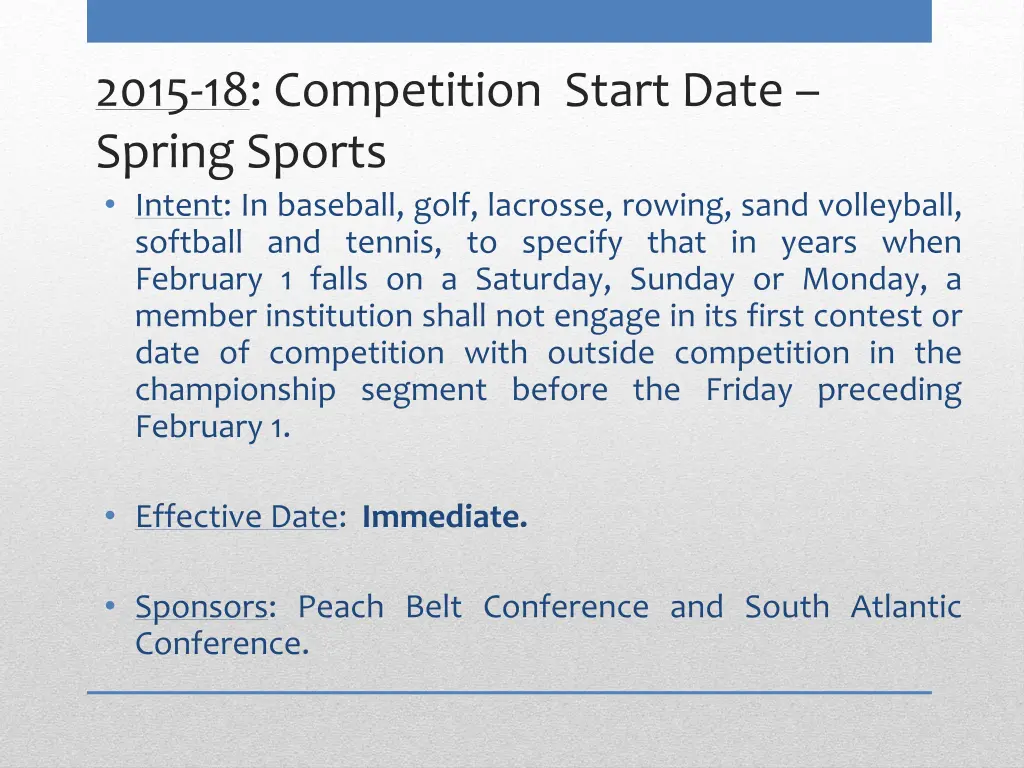 2015 18 competition start date spring sports