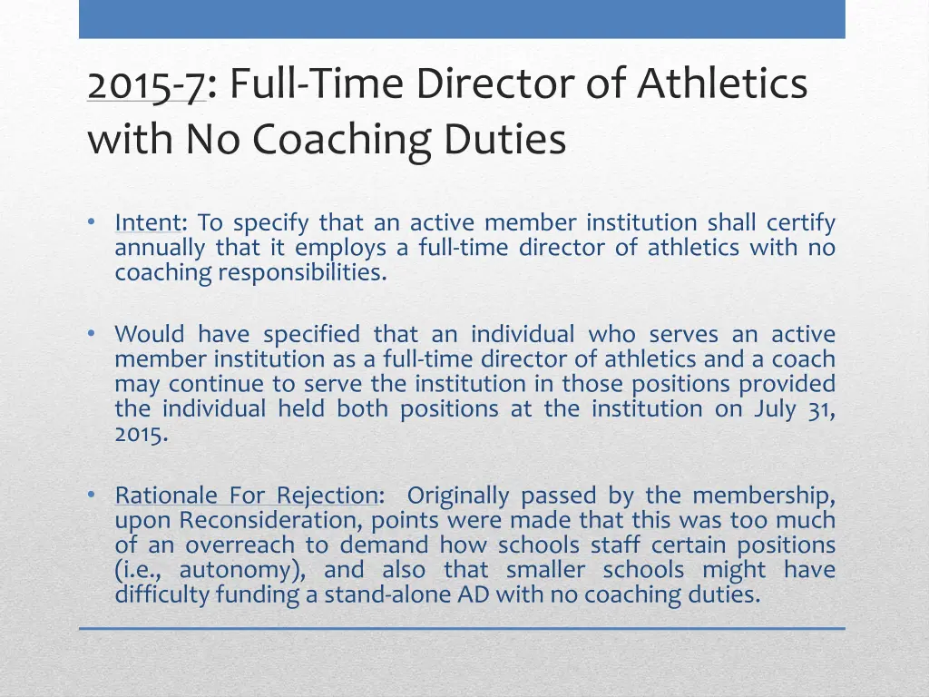 2015 7 full time director of athletics with