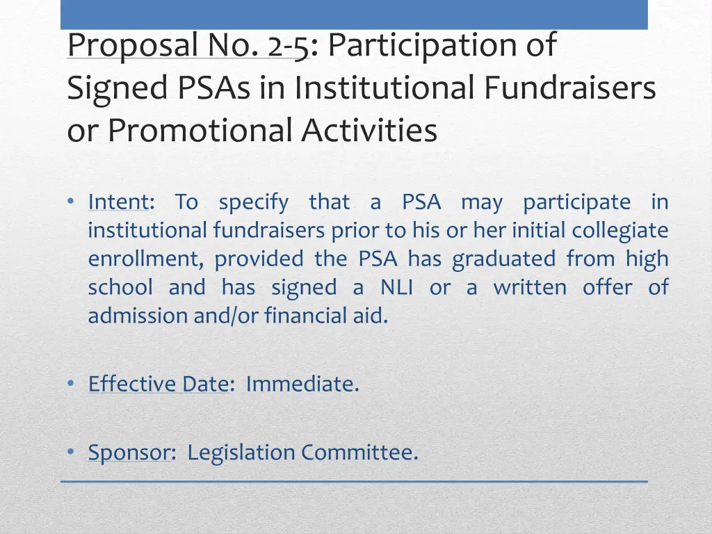 proposal no 2 5 participation of signed psas