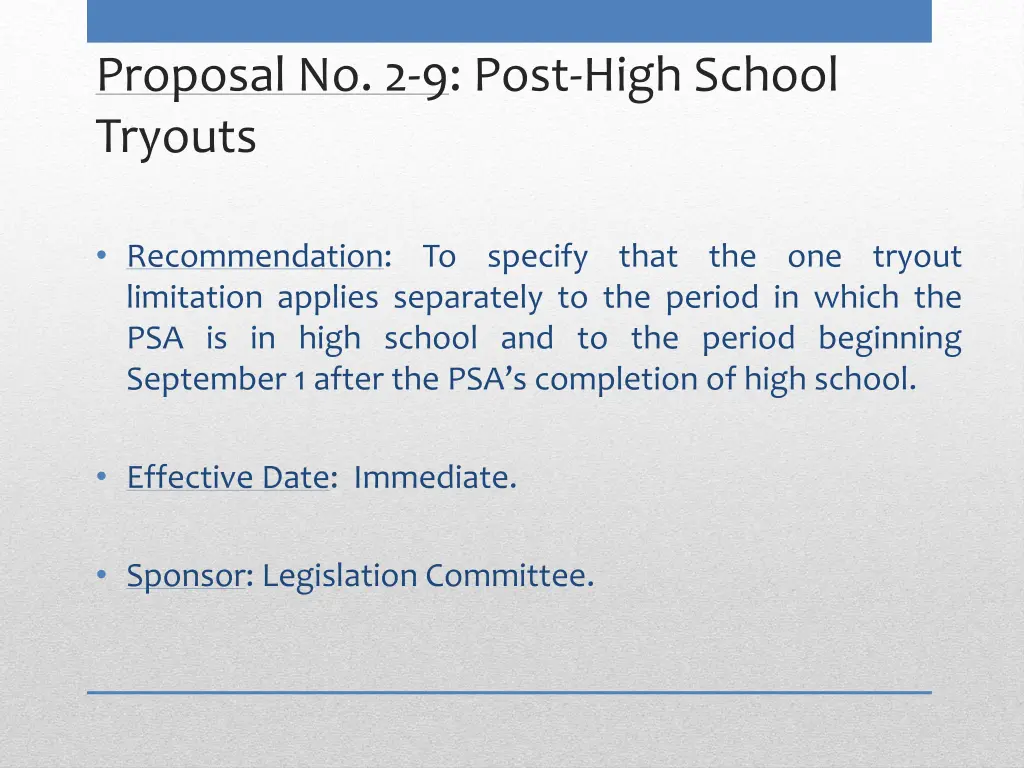 proposal no 2 9 post high school tryouts
