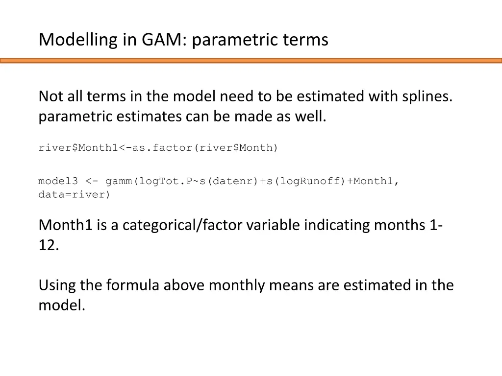 modelling in gam parametric terms