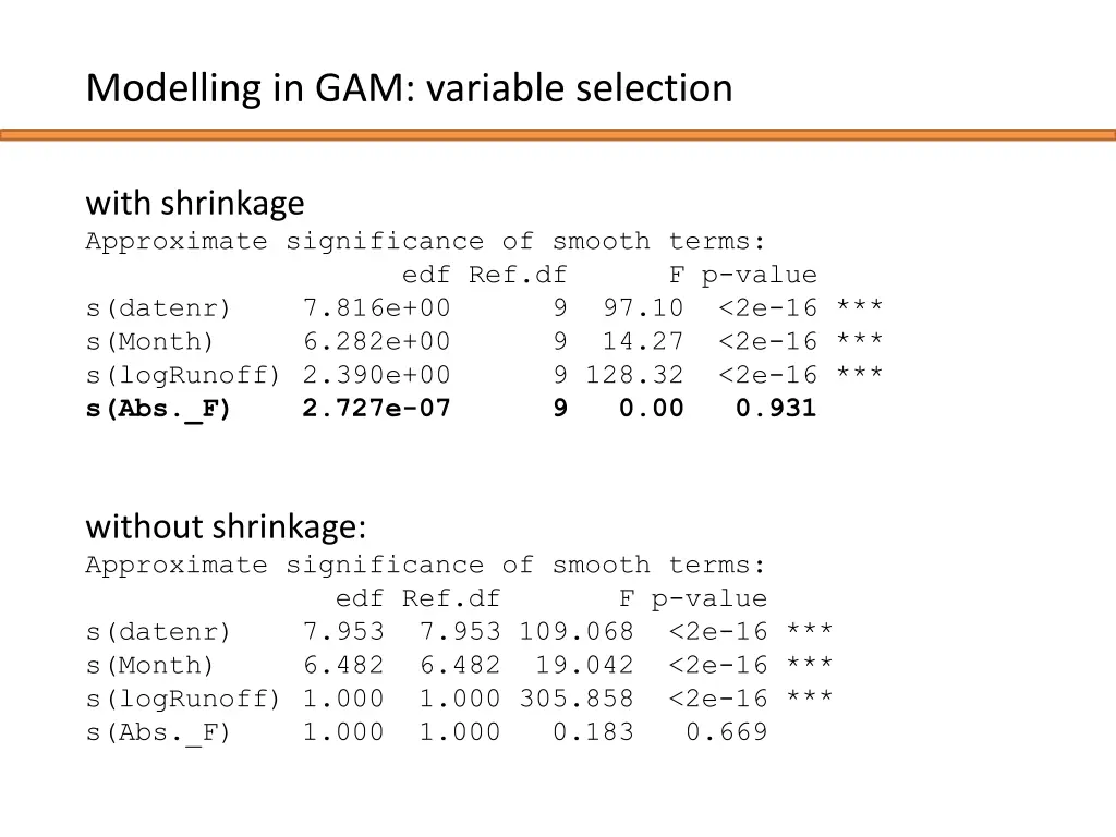 modelling in gam variable selection 1