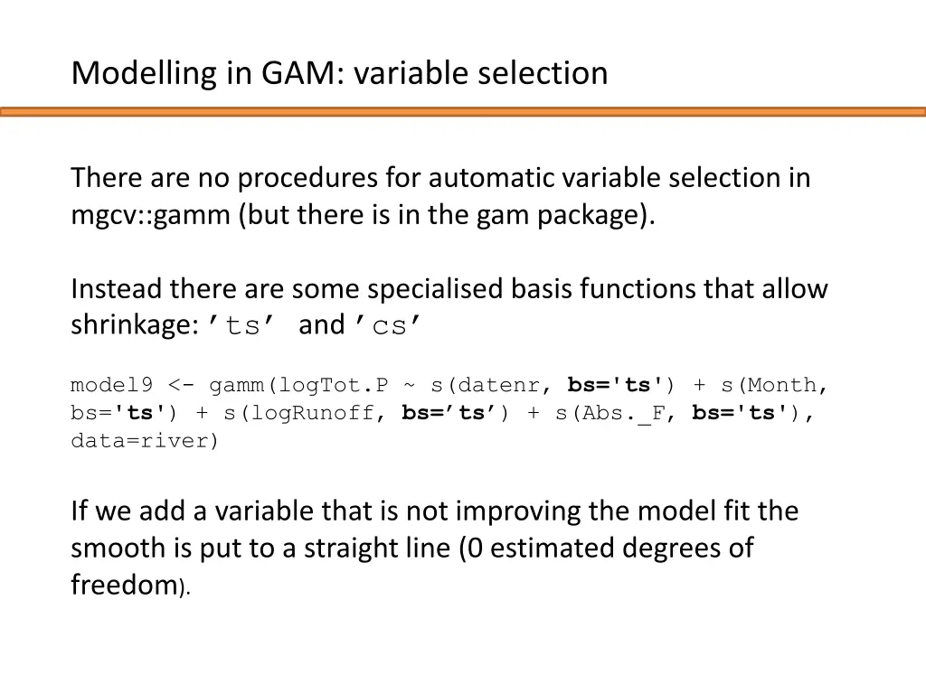 modelling in gam variable selection