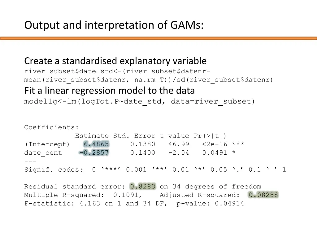 output and interpretation of gams 11