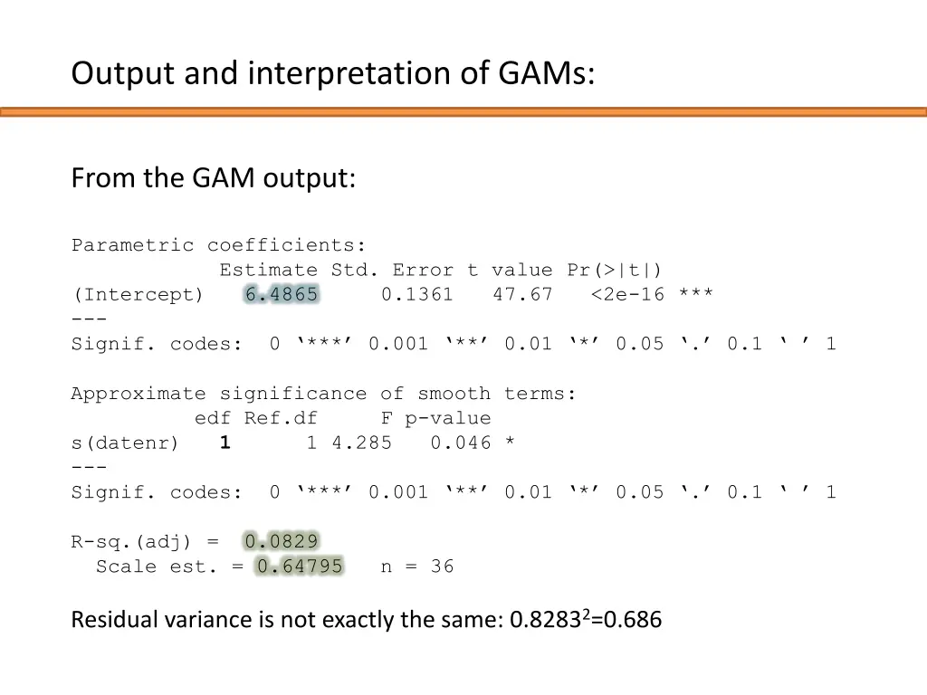 output and interpretation of gams 12